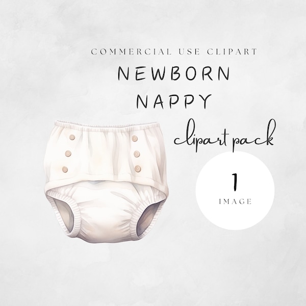 Diaper Clipart Cute Nappy Image in White for Newborn Baby PNG Transparent White Old Fashioned Watercolor Drawing | UC020