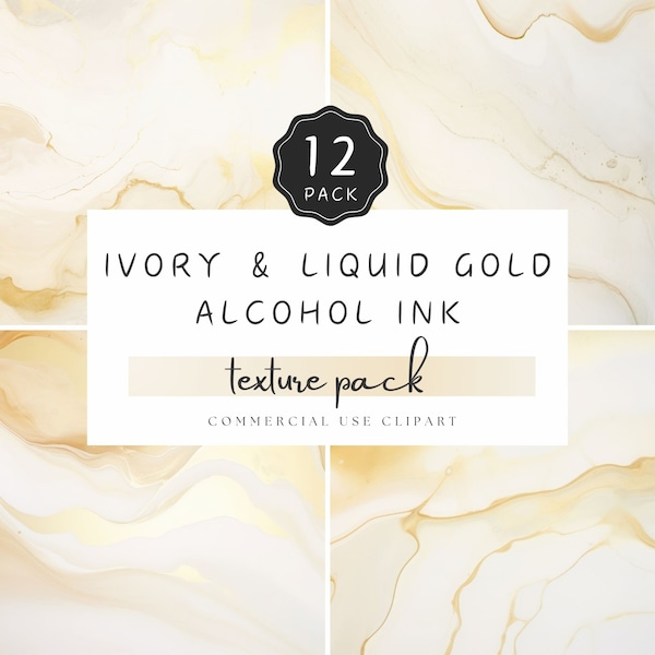 Ivory and Liquid Gold Background, Alcohol ink and Watercolor Wash Texture Pack, Digital Paper JPG, for Wedding Stationary and Crafts | UC401