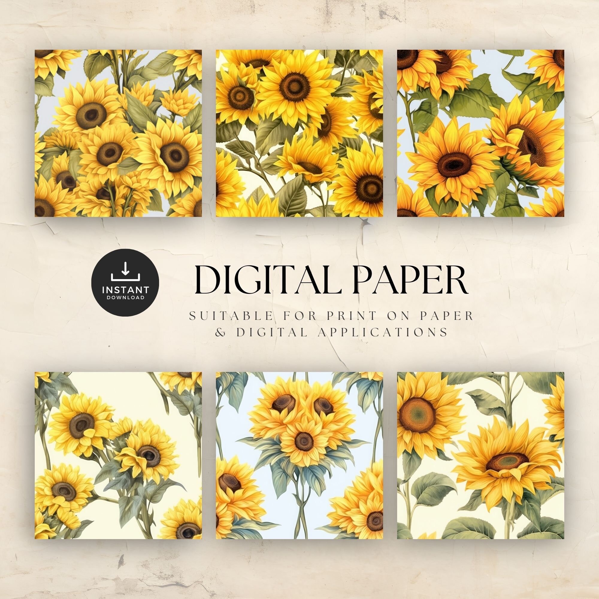 Sunflower Seamless Digital Paper JPG, Watercolor Summer Flower Pattern ...