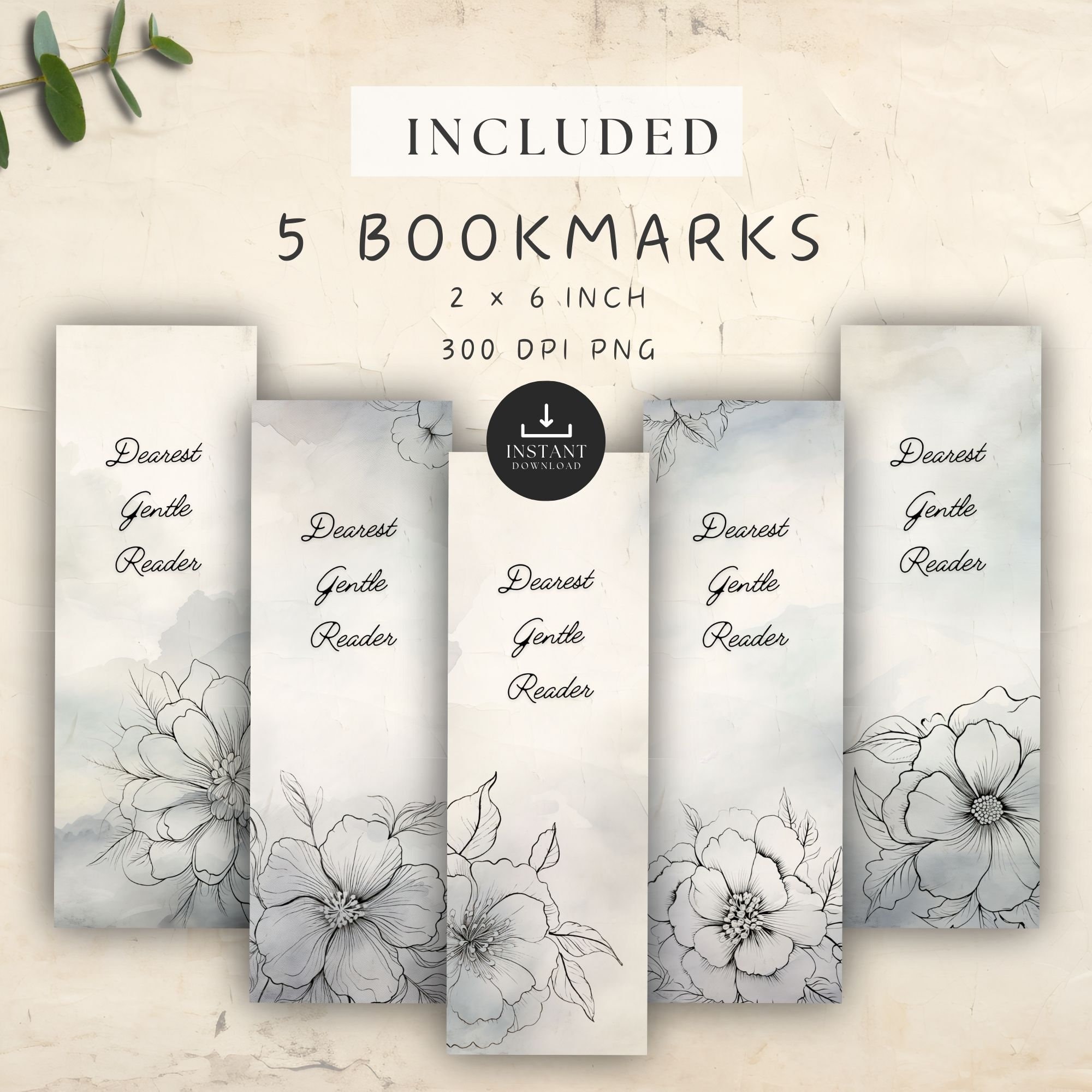Outline Florals Printable Bookmark, Dearest Gentle Reader, Black and ...