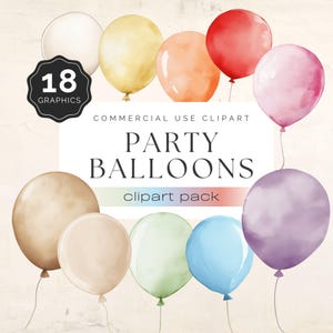 Party Balloons Clipart, Watercolor Balloon for Kids Invite, Baby Blue, Pink, Violet, Simple, Transparent Background, 18 Graphics | UC006