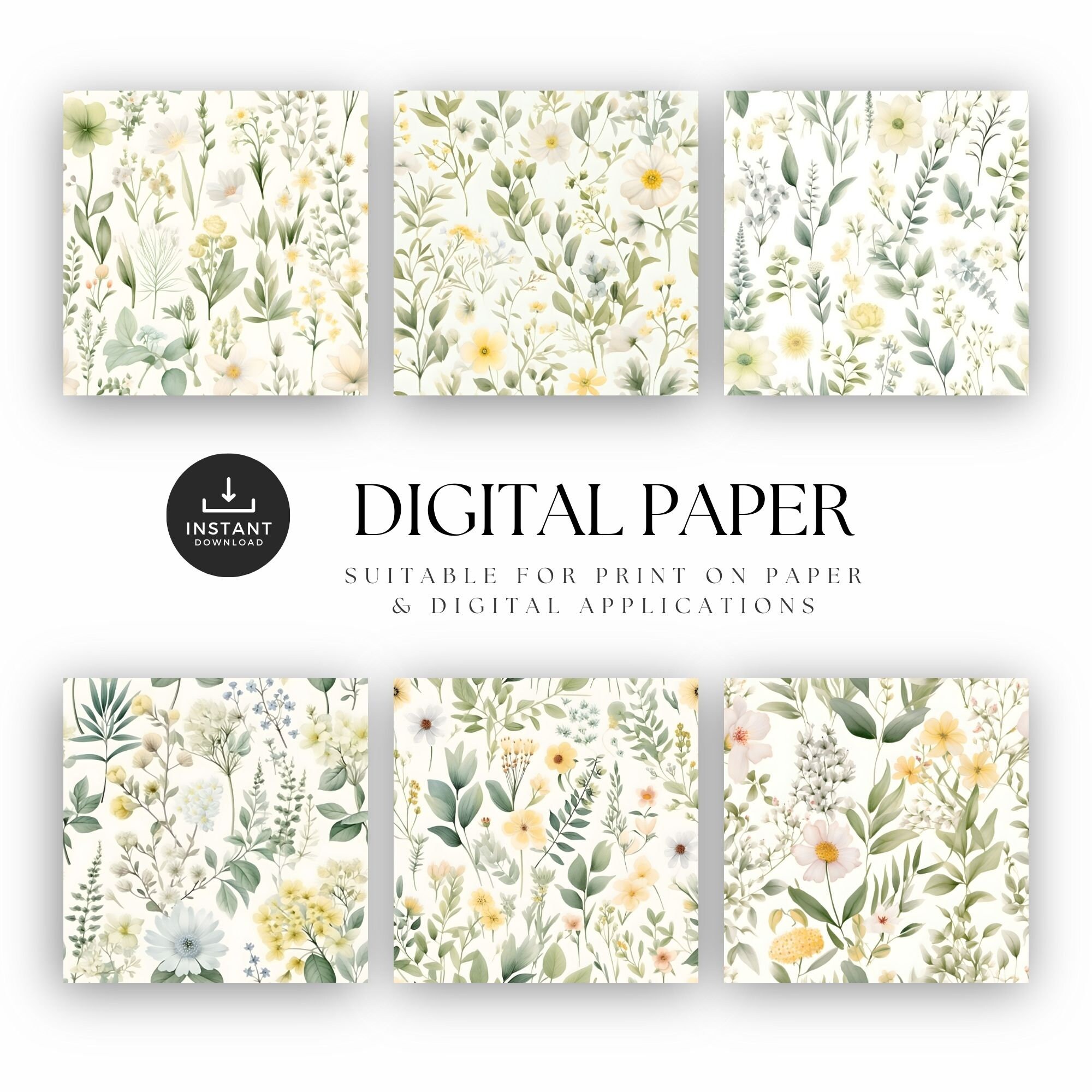 Wildflower Seamless Pattern JPG Watercolor Cute Floral Pastel Digital ...