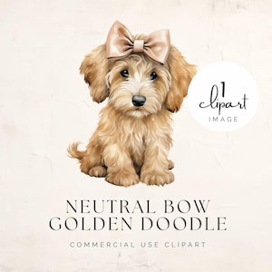 Golden Doodle png, Hündchen mit Schleife, Aquarell Clipart, transparente Grafik, für Handwerk und kommerzielle Nutzung | UC004
