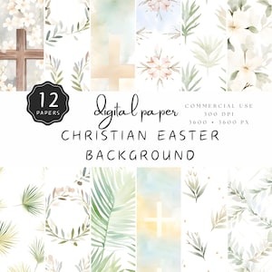 Western Easter Digital Paper, Christian Easter Background, Cross Clipart JPG, Neutral Religious Illustration, Seamless Pattern | UC301
