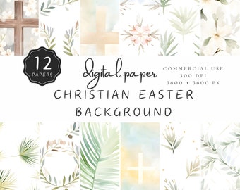 Western Easter Digital Paper, Christian Easter Background, Cross Clipart JPG, Neutral Religious Illustration, Seamless Pattern | UC301