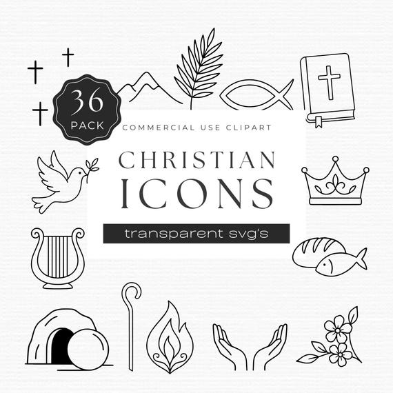 Christian Line Art Icons - 36 Faith SVG for Bible Journaling, Worship, and Religious Clipart Design, for Commercial Crafts | UC012