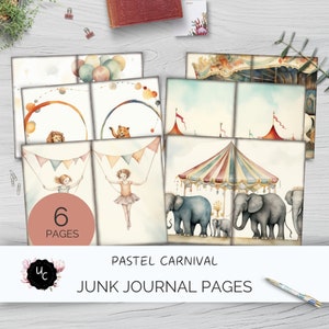 Pages de journal indésirable « Pastel Carnival » - Volume 1 - 6 papiers imprimables, créations en papier pour tente de cirque vintage, feuille de collage 11 x 8,5 | UC502