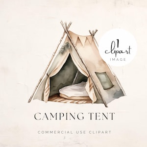 Camping Clipart, Watercolor Tent, Boho Neutral, Baby It&#39;s Cold Outside, Outdoors Adventure, for Commercial Use Crafts | UC008