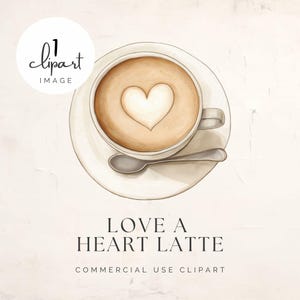 Café Latte Coração Clipart, Aquarela Te Amo Um Latte PNG, Desenho Neutro Xícara De Café Com Coração De Espuma, Para Uso Comercial Artesanato | UC107