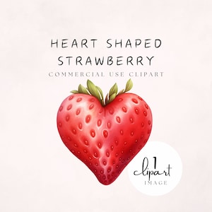 Strawberries Heart Clipart Watercolor Realistic Strawberry in Red, Illustration Digital Sticker Image PNG Commercial Use | UC107