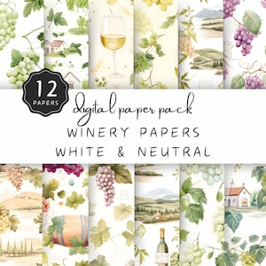 Wijnmakerij digitaal papier, witte druivenwijn, Vinyard achtergrond, flessen en glazen JPG, repetitieve tegels, naadloos patroon | UC301
