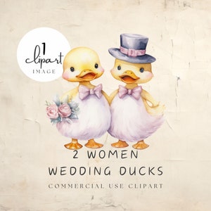 Zwei Frauen Hochzeit Clipart, lesbische Enten heiraten Illustration, LGBTQ+ Hochzeit weibliche Ente, für Schreibwaren und Accessoires | UC004