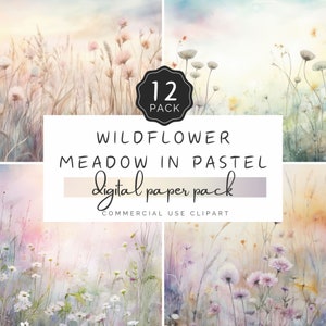 Papier pastel prairie de fleurs sauvages jpg, toile de fond prairie mystique délavée à l'aquarelle, paysage romantique, produits créatifs à usage commercial | UC302