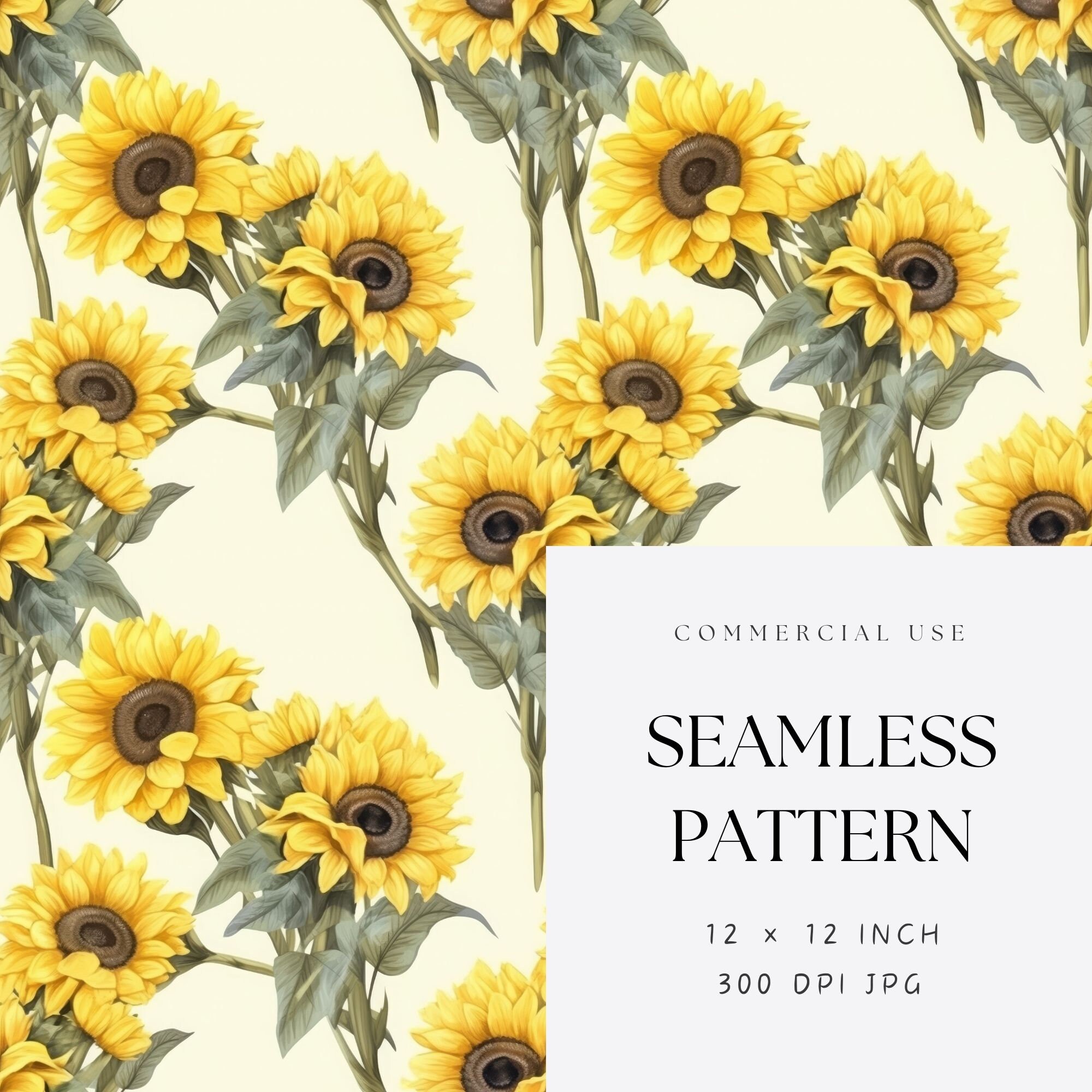 Sunflower Seamless Digital Paper JPG, Watercolor Summer Flower Pattern ...