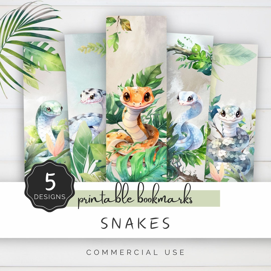 Snakes Printable Bookmark, Watercolor Cute Bookmarks Jungle Leaves ...