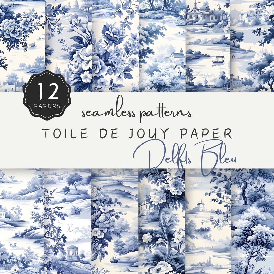Toile De Jouy Seamless Pattern Delfts Bleu Digital Papers for ...