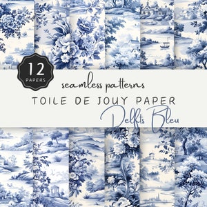 Toile de Jouy transparente motif Delfts bleu papiers numériques pour papeterie, site Web ou arrière-plan imprimable en bleu et blanc cassé | UC301