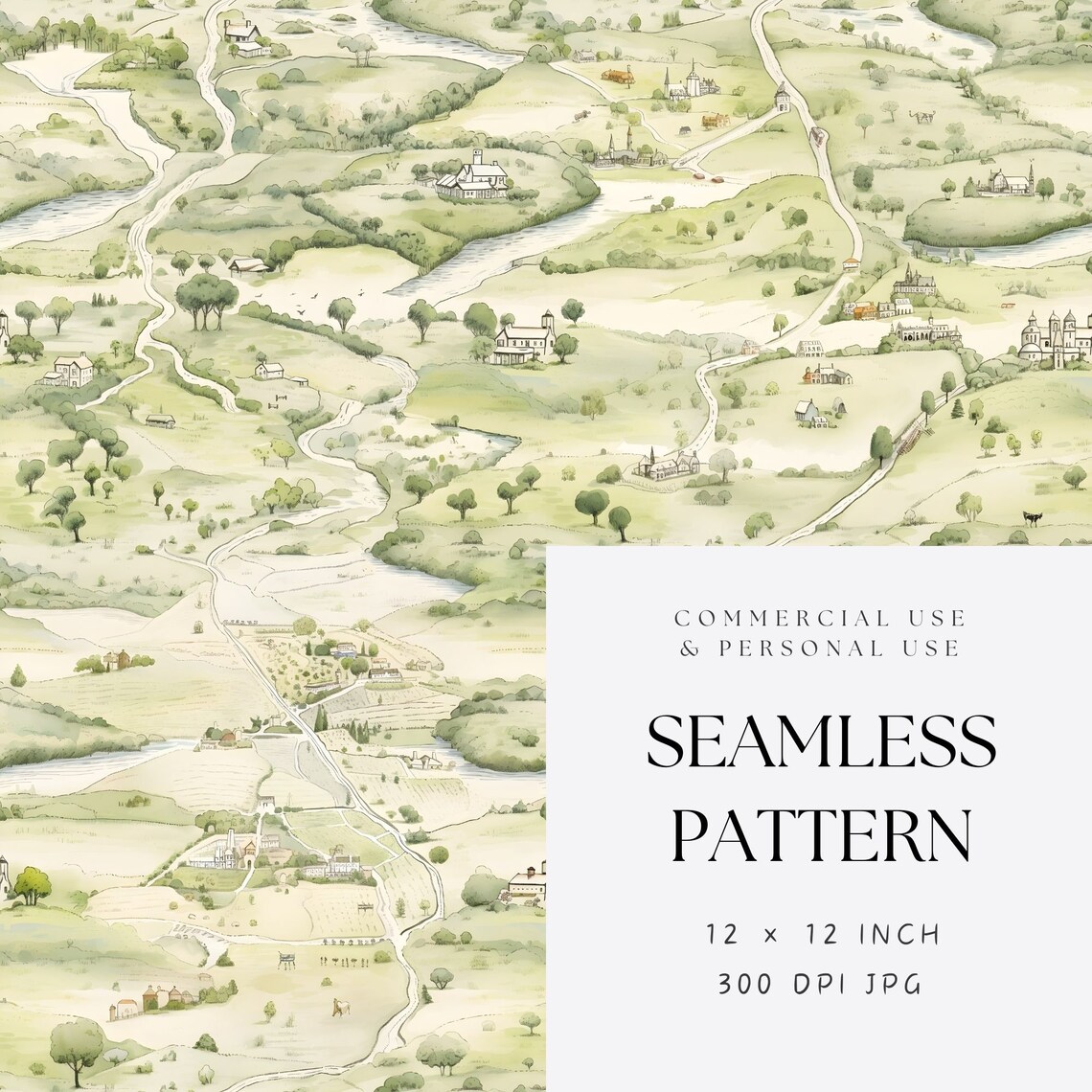Countryside Map Tiles, Cottagecore Digital Paper, Vintage Map ...