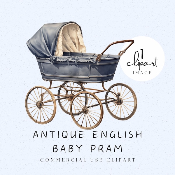 Antique English Baby Carrier Pram Clipart Image Vintage Continental Stroller 18th Century Baby Carriage British Bygone | UC020