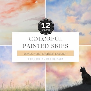 Fond de texture de ciel peint coloré, de l'aube au coucher du soleil, ciel nuageux avec chat, papier numérique JPG, travaux manuels à usage commercial | UC401