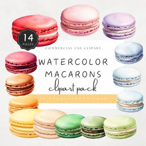 Macarons Clipart Macaroon PNG Watercolor French Pastries Rainbow Colors Red Velvet Realistic Illustration Commercial Use | UC005