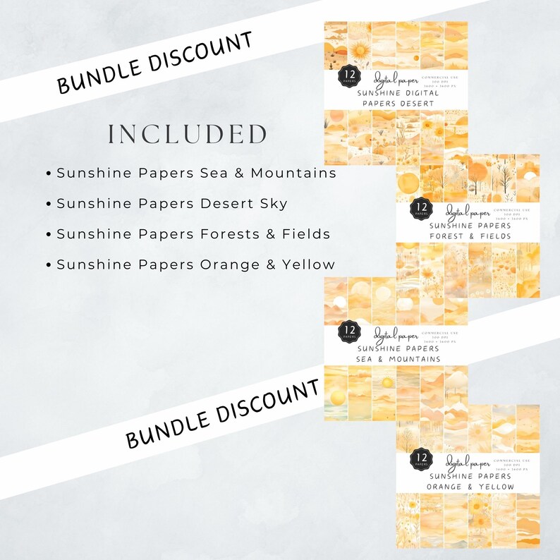 Watercolor Sunshine Digital Paper Bundle, Seamless Pattern, Orange ...