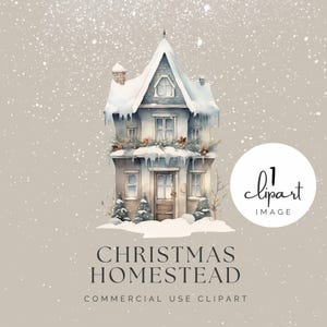 Homestead de Noël png, clipart Noël aquarelle, blanc au pays des merveilles de l'hiver, graphique transparent, pour créations artisanales et usage commercial | UC105