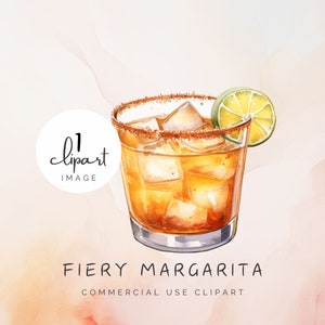 Pittige Margarita Clipart, aquarel vurige Margarita cocktail, transparante grafische PNG, Social Club, voor ambachtelijk en commercieel gebruik | UC005
