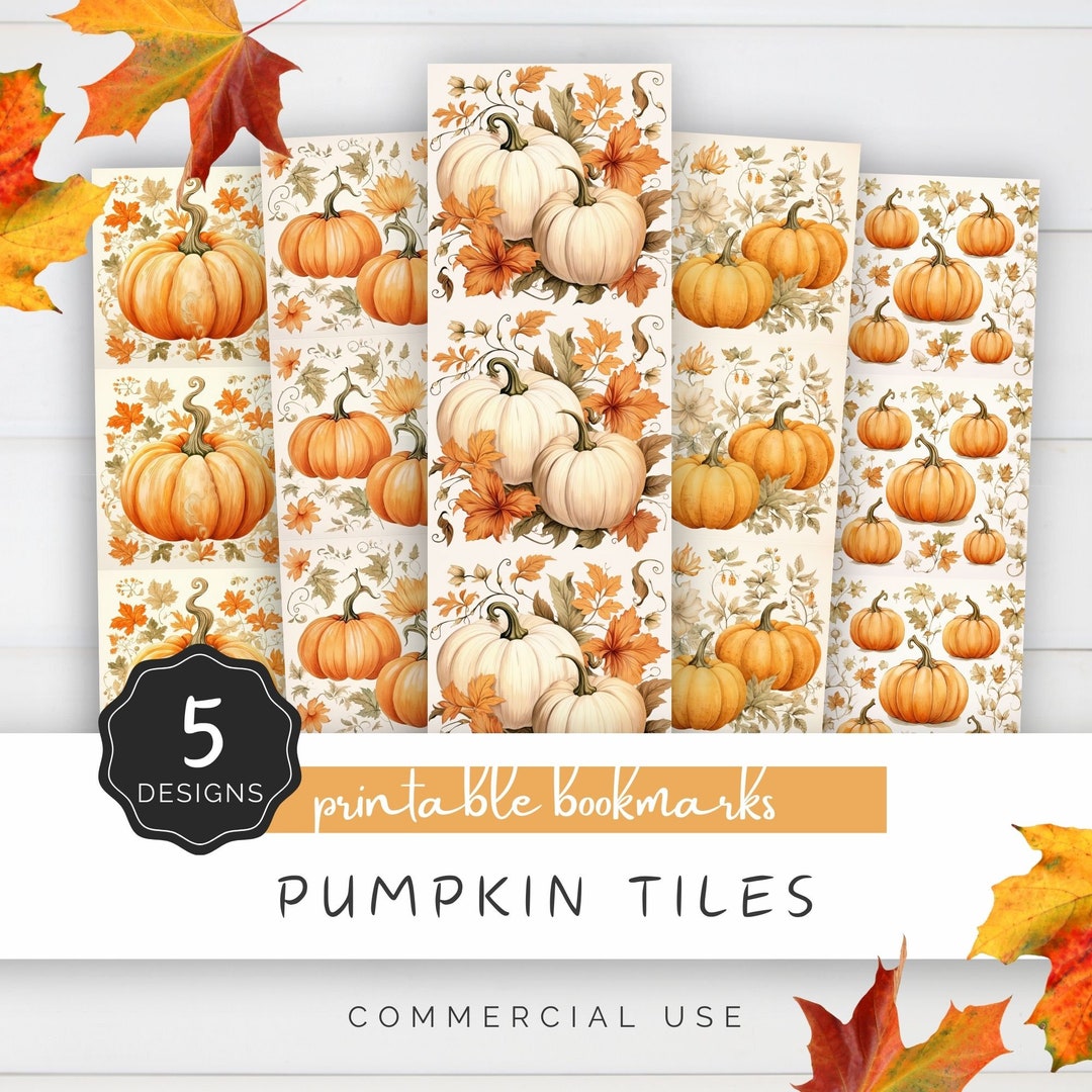 Pumpkin Tile Printable Bookmark, Watercolor Cute Bookmarks Colored Fall ...