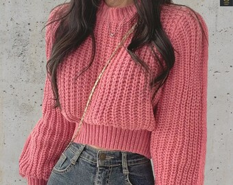 Loose Pullover Sweater, Knitted Pullover, Harajuku Sweater, Lantern Long Sleeve Sweater, Korean Style Sweater, Warm Women Knitwear Sweater