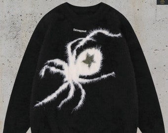 Star Spider Sweater, Punk Goth Grunge Harajuku Pullover, Streetwear Sweater, Oversized Knitted Sweater, Unisex Sweater, Spider Knit Pullover