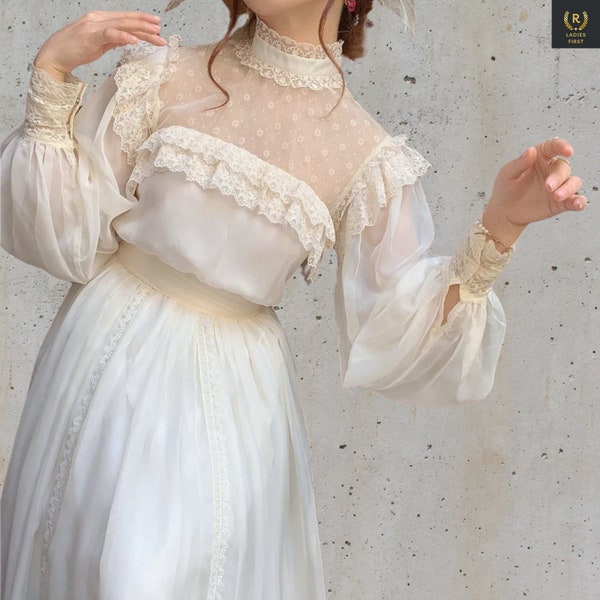 Robe de femme, Robe victorienne, Abiti vittoriani, edwardian, Viktorianisches, Robe cottage, Manches lanterne en dentelle, Robe de fée, Robe de mariée