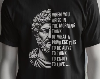 ストア派哲学者マルクス・アウレリウスのシャツ、モチベーションを高める名言Tシャツ、ストア哲学シャツ、ストア派の美徳、男女兼用ギフト、ユニセックスTシャツ
