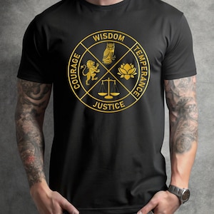 T-shirt stoïque : vertus stoïques sagesse, tempérance, justice et courage - Cadeau chemise stoïcisme unisexe pour homme femme