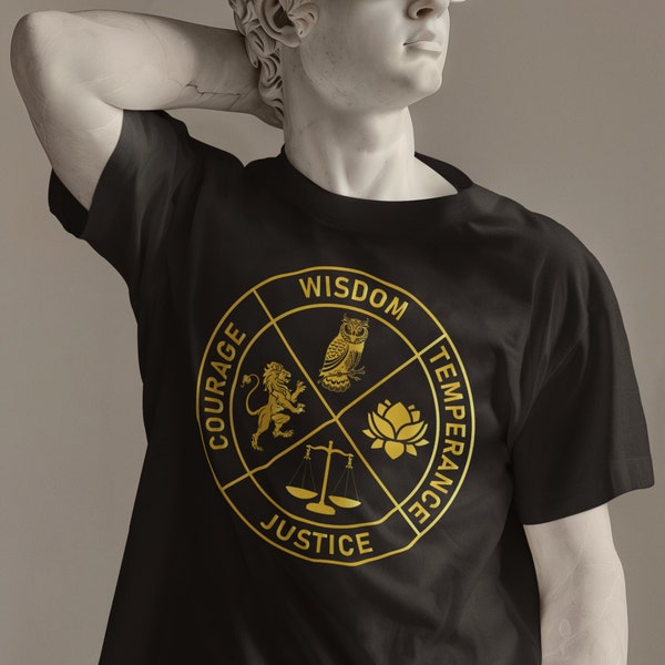 Stoische Tugenden Weisheit Mäßigkeit Gerechtigkeit Mut Stoizismus T-Shirt Stoizismus Shirt Stoische Tugenden Geschenk für Männer und Frauen Unisex T-Shirt