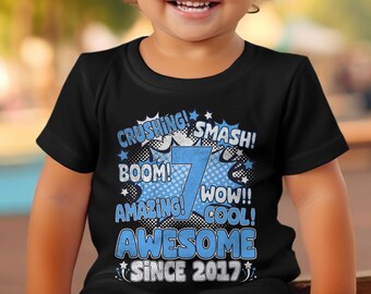 7th Birthday Comic Shirt 7 Year Old Boy Awesome Since 2017, Birthday Boy Shirt 7, Seven Birthday Shirt, Birthday Girl Shirt 7, Birthday Tee