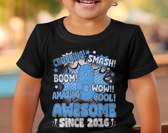 8th Birthday Comic Shirt 8 Year Old Boy Awesome Since 2016, Birthday Boy Shirt 8, Eight Birthday Shirt, Birthday Girl Shirt 8, Birthday Tee