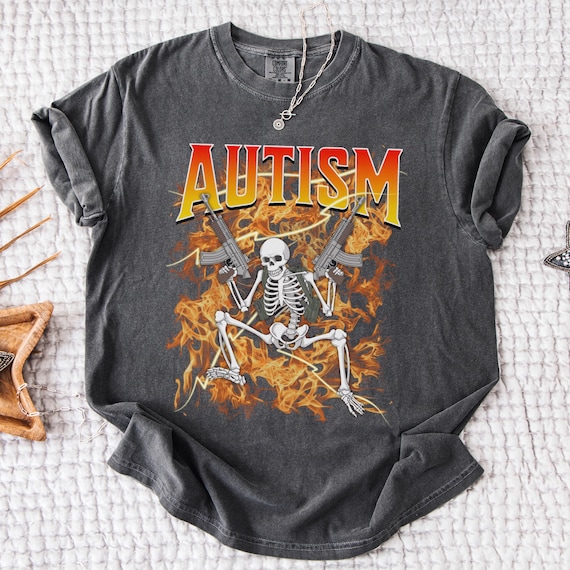 Produktbild von Herren T-Shirt Mit Bewaffnetem Skelett - Statement-Shirt Mit Autism