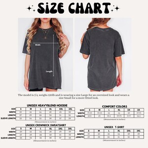 Peut inclure: Tableau des tailles pour v&ecirc;tements unisexes, y compris les sweats &agrave; capuche, les sweat-shirts et les t-shirts. Le tableau indique les mesures en pouces pour les tailles S, M, L, XL, 2XL et 3XL. Le tableau indique &eacute;galement que le mannequin mesure 5'4" et p&egrave;se 120 lbs.
