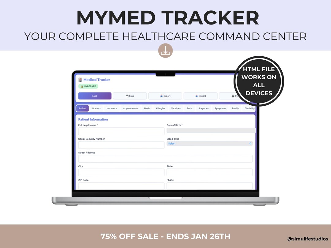 Mymed Tracker With PIN Security | Health Records Organizer Digital ...