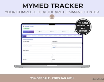 myMed Tracker met pincodebeveiliging | Organisator medische dossiers digitaal | HIPAA-veilige HTML