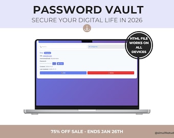 Password Fortress beveiligde kluis met generator | Digital Password Manager HTML | Offline beveiligd met pincode