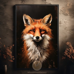 Mysterious Fox Portrait – Printable Wall Art, Dark Academia Decor, Vintage Cottagecore Print, Moody Dark Animal Art (Digital Download)