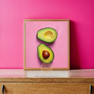 Sliced Avocado Print, Maximalist Kitchen Decor, Light Pink Background, Bright Kitchen Printable Wall Art, Pop Art Aesthetic