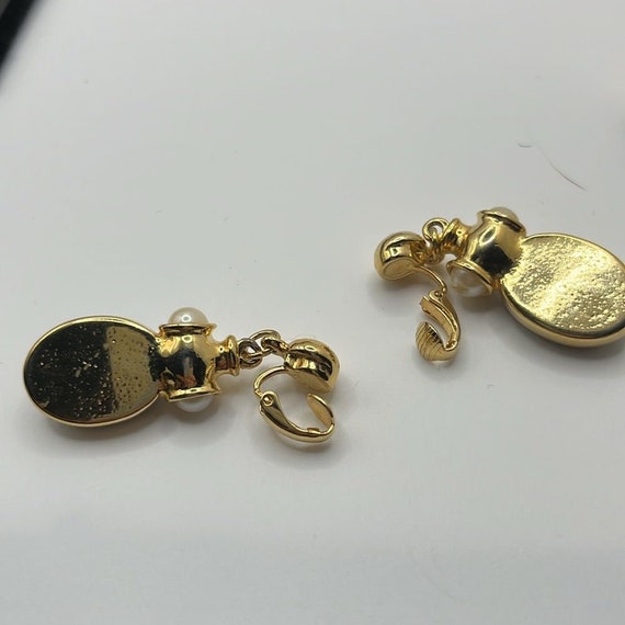 Antique Lapis Esque Hand tooled Goldtone Earrings… - image 6