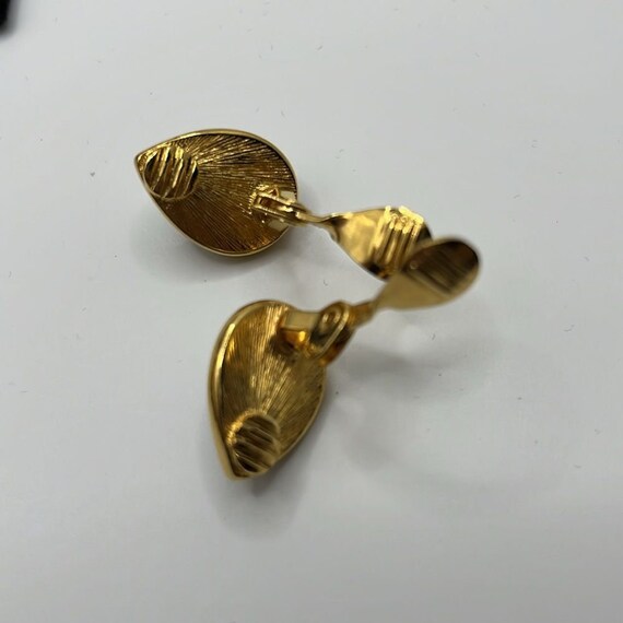 Antique Lapis Esque Hand tooled Goldtone Earrings… - image 10