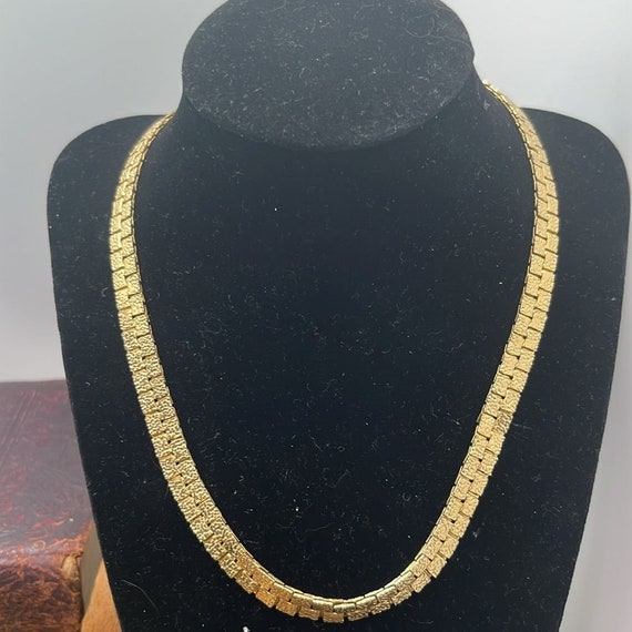 Gold Toned Nugget Link Textured Chain Necklace + … - image 2