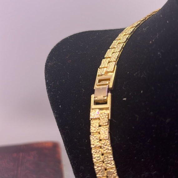 Gold Toned Nugget Link Textured Chain Necklace + … - image 3