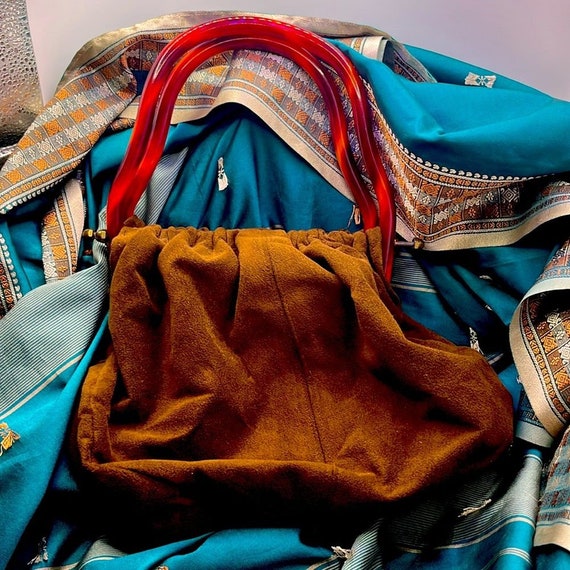 Vintage Interchangeable Brown Suede Handbag w/ To… - image 1