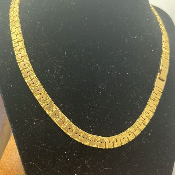 Gold Toned Nugget Link Textured Chain Necklace + … - image 4